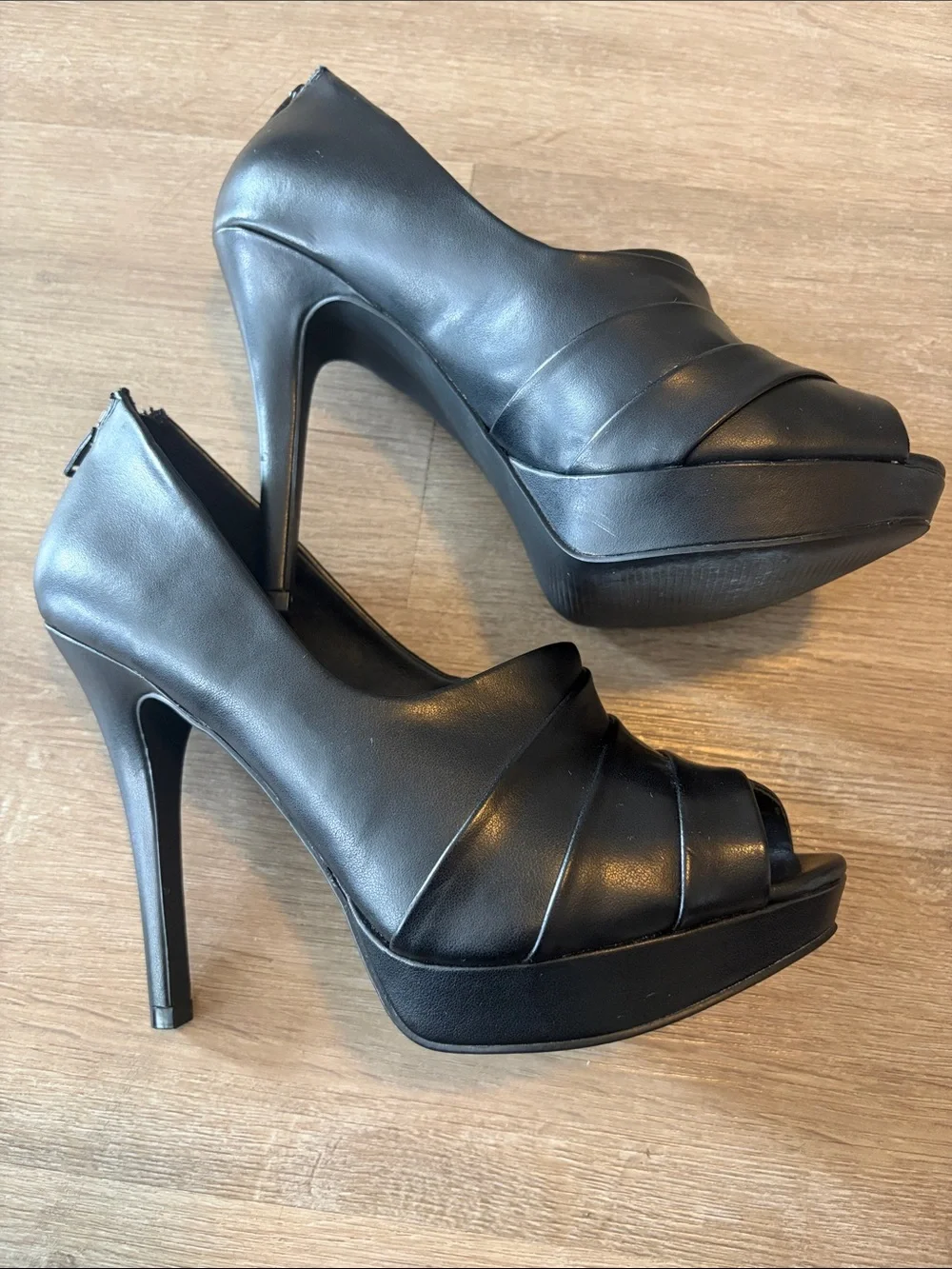 Elle Black Peep-Toe Heels with Draped Upper